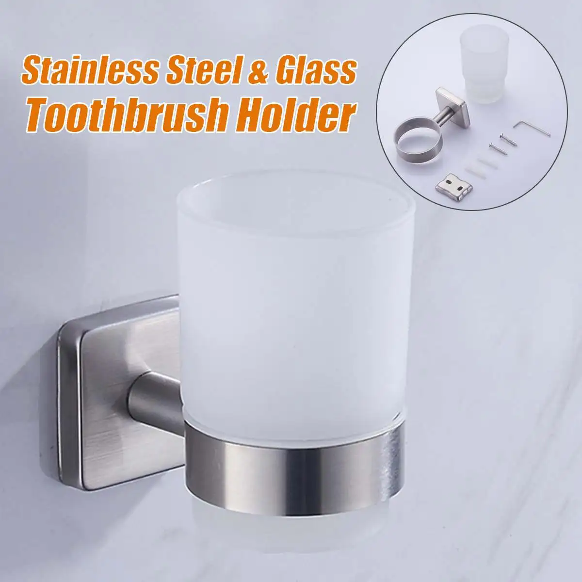 Stainless Steel Toothbrush Toothpaste Holder with Cup Wall Mounted Toothpaste Dispenser Bathroom Accessories Set
