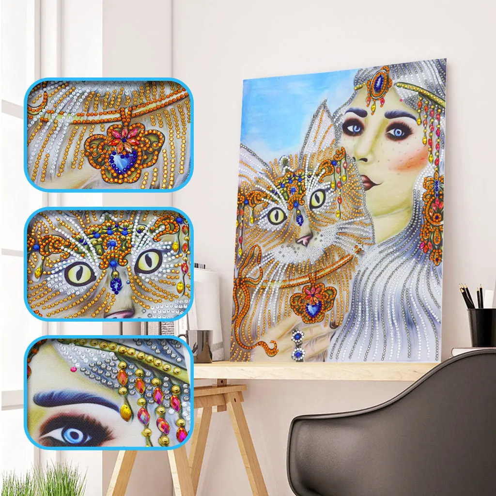 

5D DIY Special Shaped Diamond Painting Beauty and Cat Cross Stitch Embroidery Rhinestones Mosaic Kits Home Wall Decoration