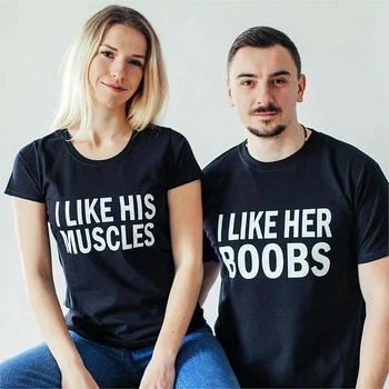 

Couple Matching Tshirt I Like His MUSCLE I Like Her Boobs Couples Shirts Lovers Clothes Honeymoon T Shirt Valentine Wedding Gift