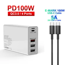Адаптер питания с 4 портами USB C PD 100 Вт, быстрое зарядное устройство типа C для Macbook Pro QC 3,0, станция быстрой зарядки для iPhone, Настольные зарядные...