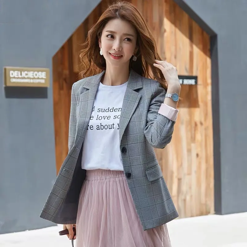 

Network Red Plaid Small Suit Coat 2019 Spring And Autumn New Style Korean-style British Style Slim Fit Western Style Casual Fema