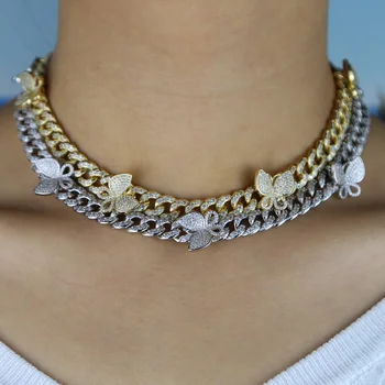 iced out bling cz Miami cuban link chain Butterfly charm choker necklace hip hop women jewelry