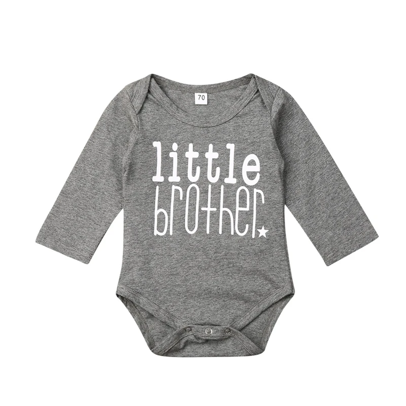 Little Gray 12M Комбинезон и футболка для маленьких мальчиков «Big& Little Brother»; топы; боди; детская футболка с длинными рукавами и круглым вырезом; комплект из футболки - Цвет: Little Gray 12M