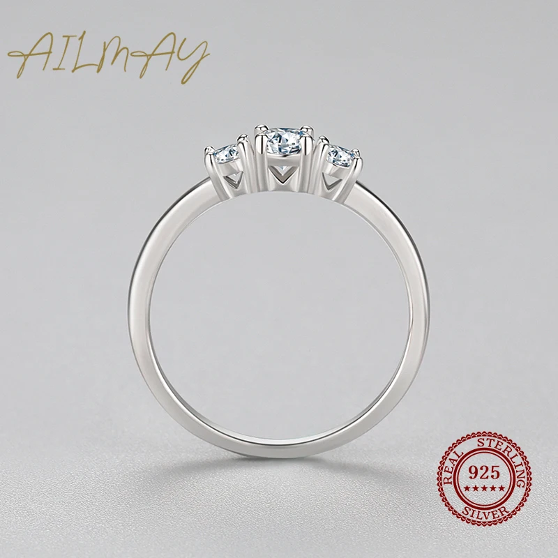 Silver Rings Silver Ring Wedding Rings Ailmay Real 925 Sterling Silver Sparkling AAAAA Zircon Stackable Rings For Women Classic Romantic Wedding Statement Jewelry