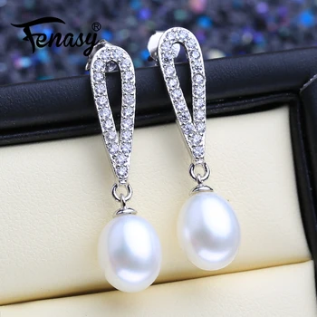 

FENASY 925 Sterling Silver Earrings Natural Freshwater Pearl Earrings For Women Evening Party Wedding Classic Drop Earrings