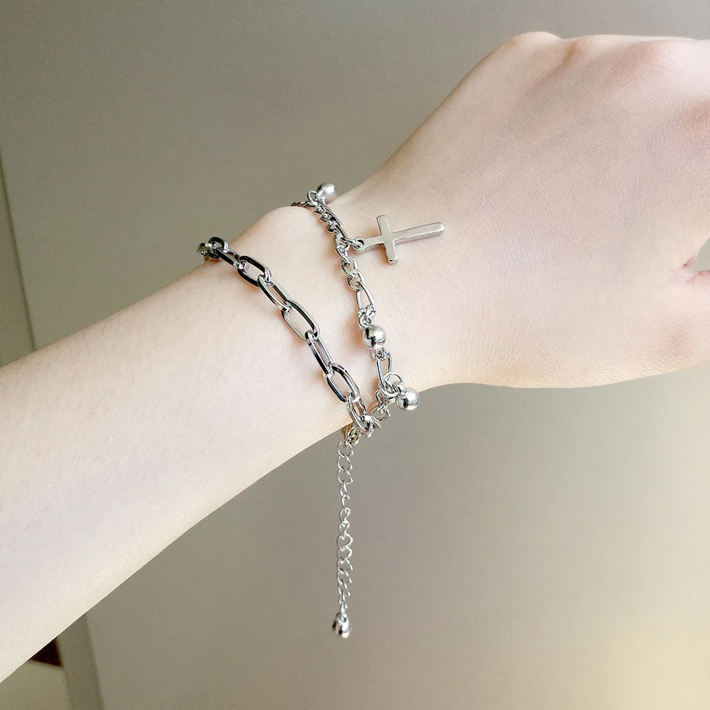 

Fashion Double Chain Bracelet Girls Cross Redemption Beads Tassel Bracelet
