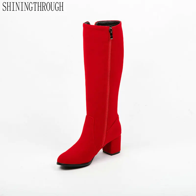 

2020 Women Knee High Shoes Flock Fashion Women Shoes Platform Winter Shoes Women Party Dress Boots Size 34-43