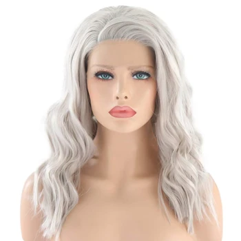 

RONGDUOYI Grey Short Bob Style Synthetic Lace Front Wig for Women Heat Friedly Gray Short Body Wave Hair Replacement HandTie Wig