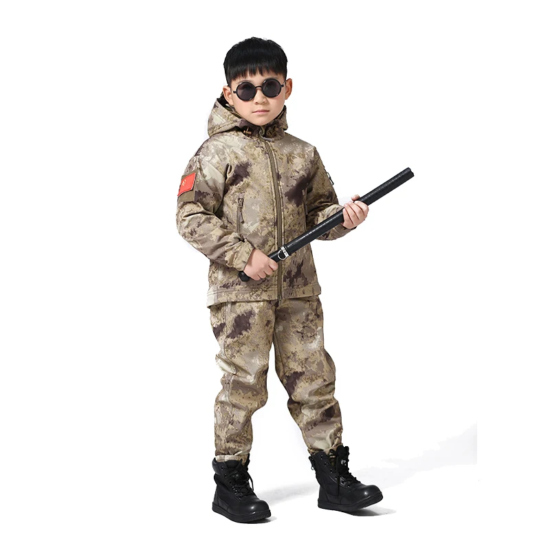 Outdoor Sports BDU Shooting Coat Tactical Combat Clothing Camouflage Outdoor Hoody Softshell Kid Child Jacket - Цвет: A-Tacs