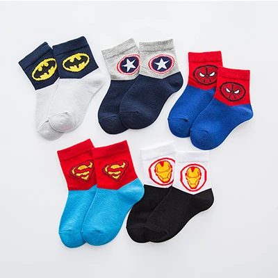 5pairs Boys kids cartoon socks Super hero neonatal Autumn/winter Breathable warm girls child Socks baby stuff cotton Socks 2-12T - Цвет: D 5 pairs