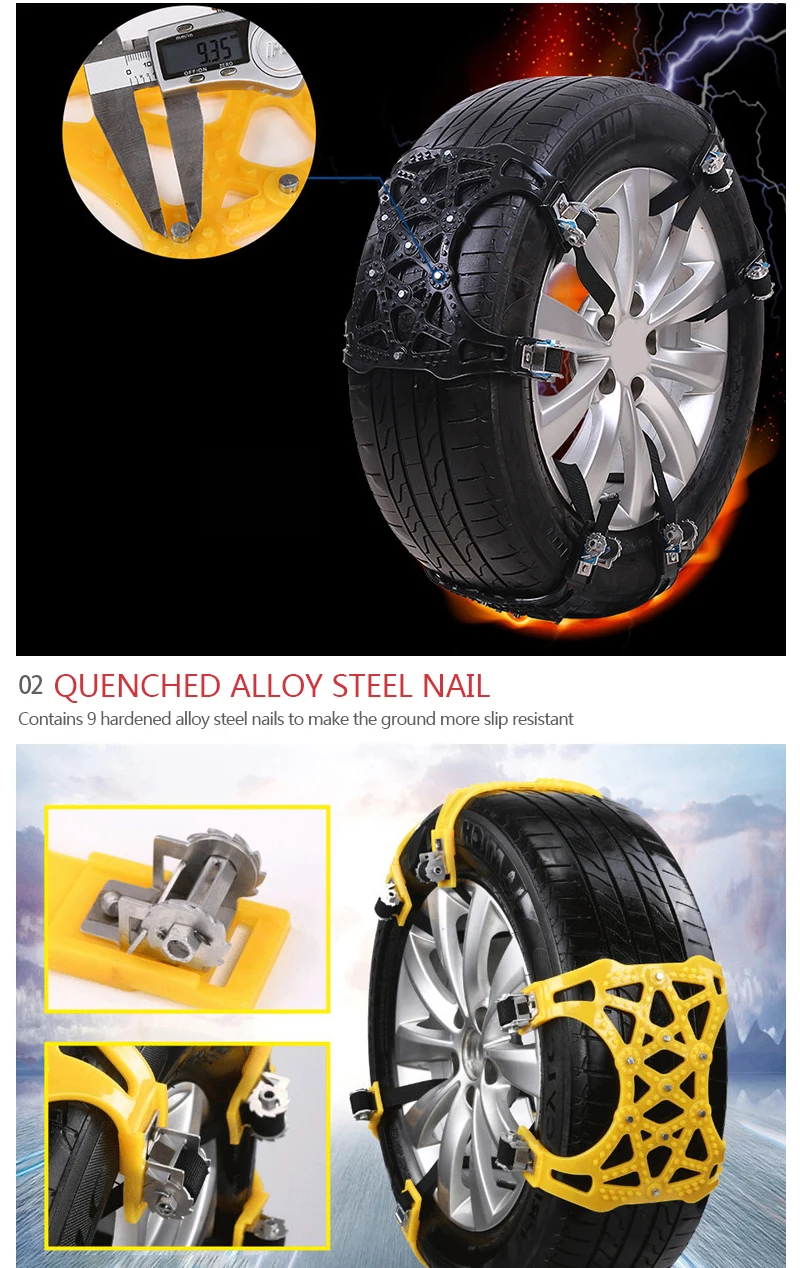 3pcs Car Snow Chain Universal Auto Tire Chains Set Exterior for Winter Anti Skid Tyre Chain on Mud Snow Anti-skid Tires Chains