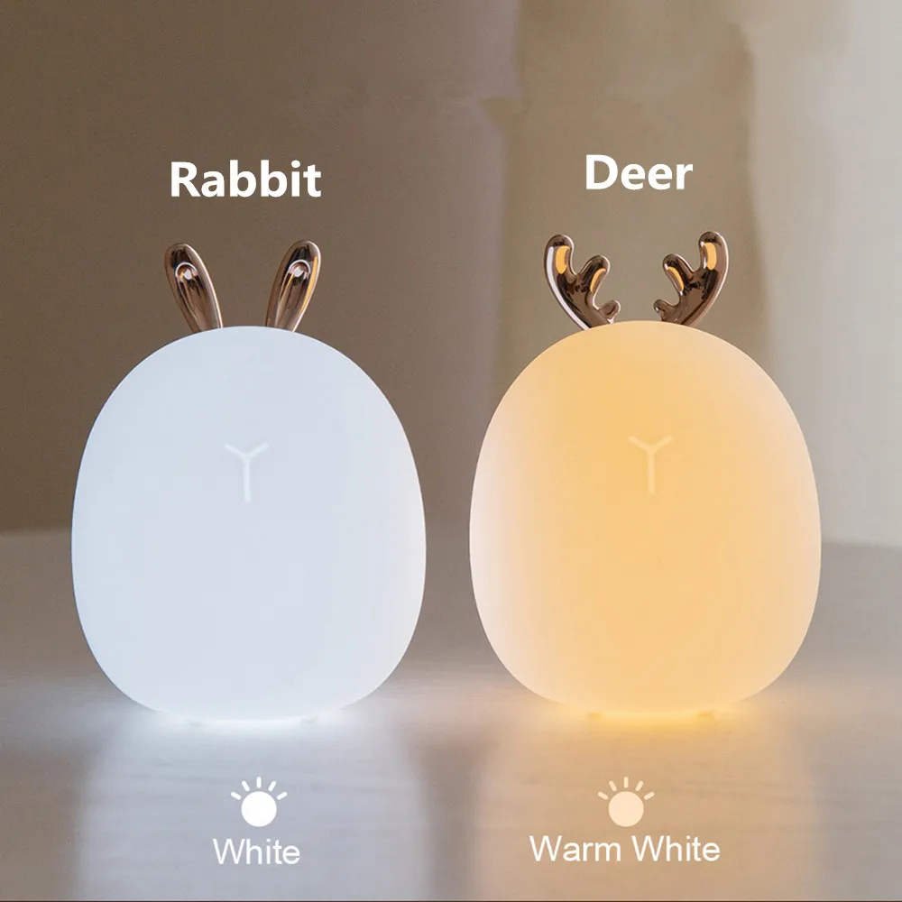 Симпатичный силиконовый ночник HZFCEW в виде кролика и оленя с теплым естественным