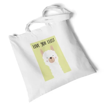 

Lychee Girls Llama Print Woman Canvas Bag Storage Large Foldable Tote Shopping Bag Shoulder Bag Reusable Handbag White