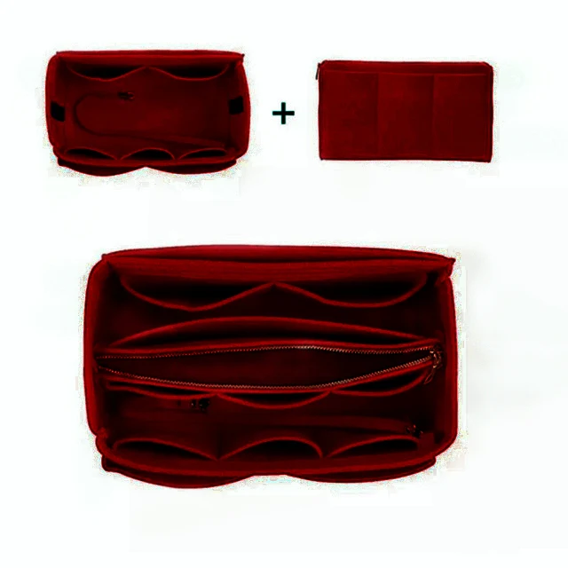 Hot Popular Women's Makeup Organizer Felt Cloth Insert Bag Multi-functional Travel Cosmetic Bag Girl Storage Toiletry Liner Bags Burgundy