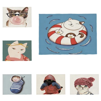 

Elegant Cats Placemat Cute Cat Sleeping in the Sock Socks Home Dining Party Table Mat Polyester 42*32cm Decoration Tablecloth