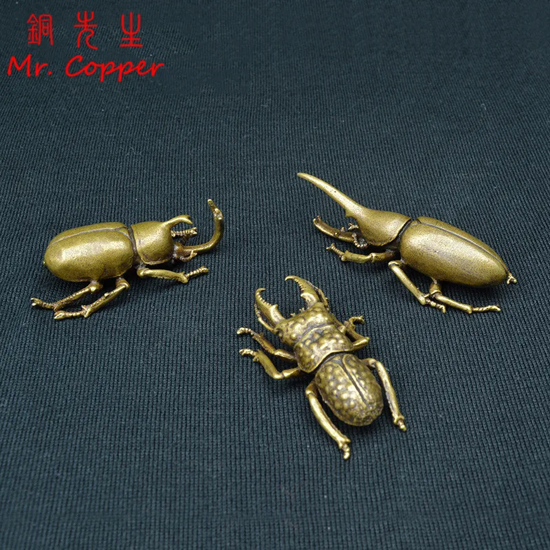  Vintage Copper Insect Tea Pet Japanese Rhinoceros Beetle Small Ornaments Brass Dynastes Hercules Ho