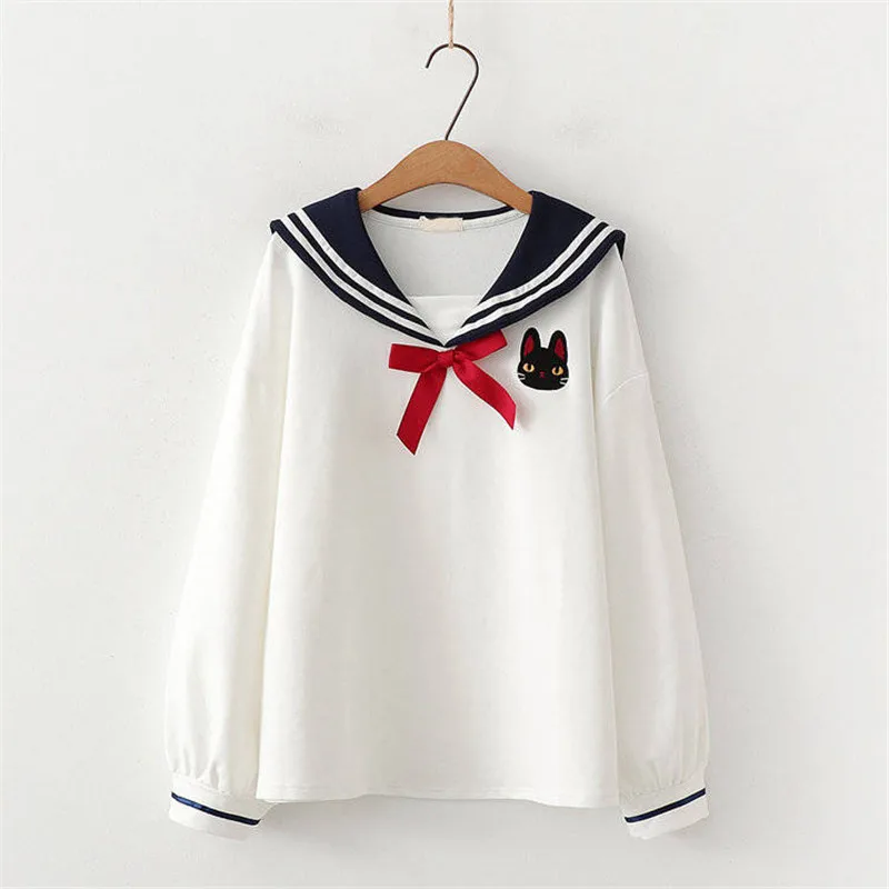 Женские толстовки Ulzzang с мультяшным принтом Kawaii Cat, женские милые осенние толстовки, модные японские худи в стиле Харадзюку, уличная одежда для девочек