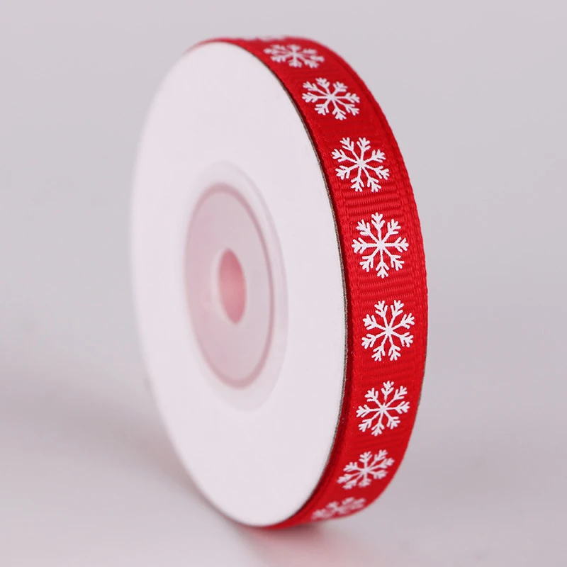 Год 2 м/лот 3/8 ''(10 мм) белый красный снег DIY Рождественский подарок печать корсажная атласная лента Рождественское украшение для дома - Цвет: Red