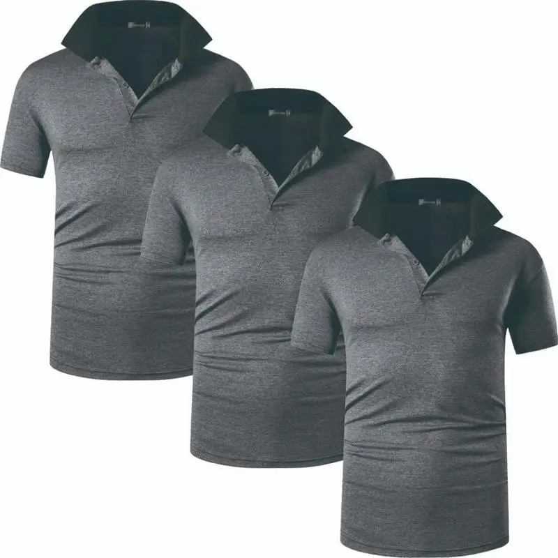 

3-piece Set Men's Pure Color Polo Shirts Polos Golf Tennis Badminton Sports Basic Top Polo-shirt LSL327 3DarkGray