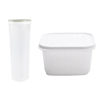 

Pasta Noodle Grain Cereal Bean Rice Box Light Green & Green Onion Crisper Kitchen Ginger Garlic Storage Box Square White