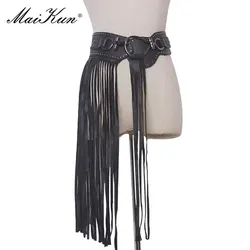 Luxury Design Maikun Punk Goth Belts for Women Personality Long Tassels Skirt Fashion Rivet Wide Elastic Black Female Belt