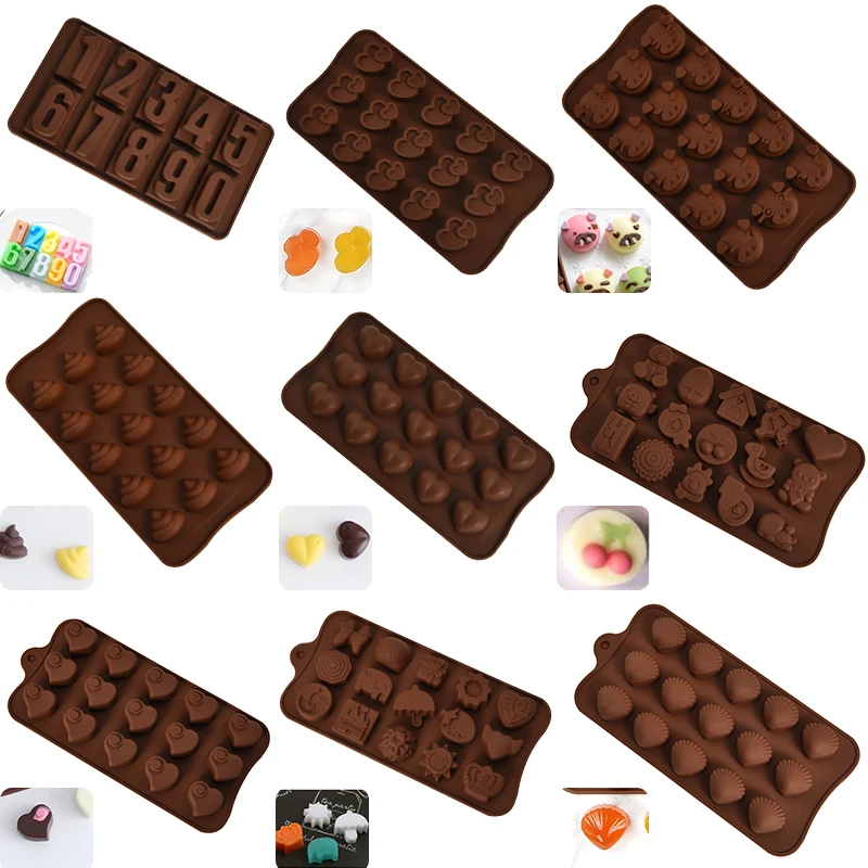 DIY Silicone Chocolate Mold Number Heart Pig Cartoon Shape Ice Cube Tray Candy Fondant Mould Cake Baking Decorating Tools | Дом и сад