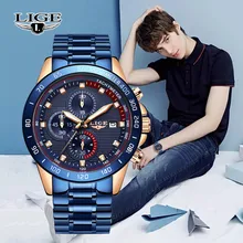 Новые синие повседневные часы со стальным ремешком Модные Кварцевые Золотые часы LIGE мужские часы лучший бренд класса люкс водонепроницаемые спортивные часы Relogio Masculino