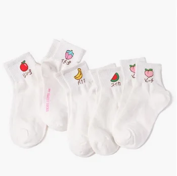 

DHL 500pair Cute Cartoon Fruit Embroidery Peach Strawberry Watermelon Banana Pattern Korean Funny Girl Socks