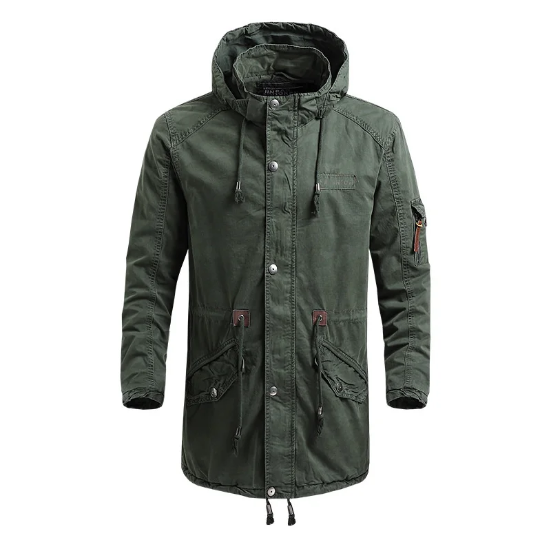 Men's Coat Tooling Cargo Windbreaker Outdoor Trekking Hiking Climbing Hunting Training Hooded Casual Long Cotton Work Jacket