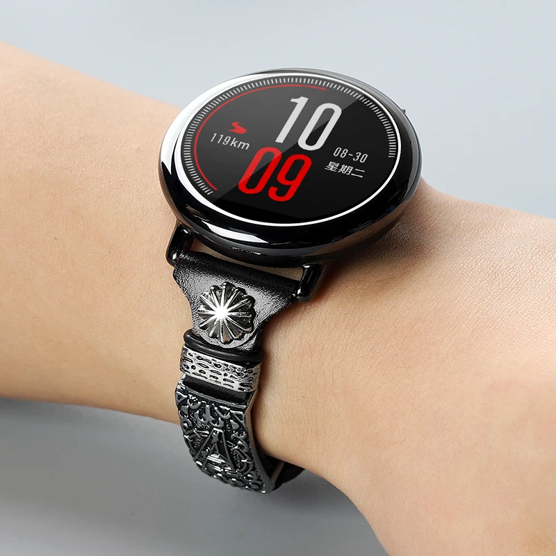18 мм 20 22 кожаный ремешок для Amazfit Bip GTS GTR Stratos 3 Pace samsung galaxy watch Gear S3