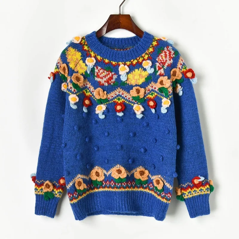 2019new sweters women invierno hand hook three-dimensional flower ball round collar thick knitted sweater cover female plus size 2019new sweters women invierno hand hook three-dimensional flower ball round collar thick knitted sweater cover female plus size