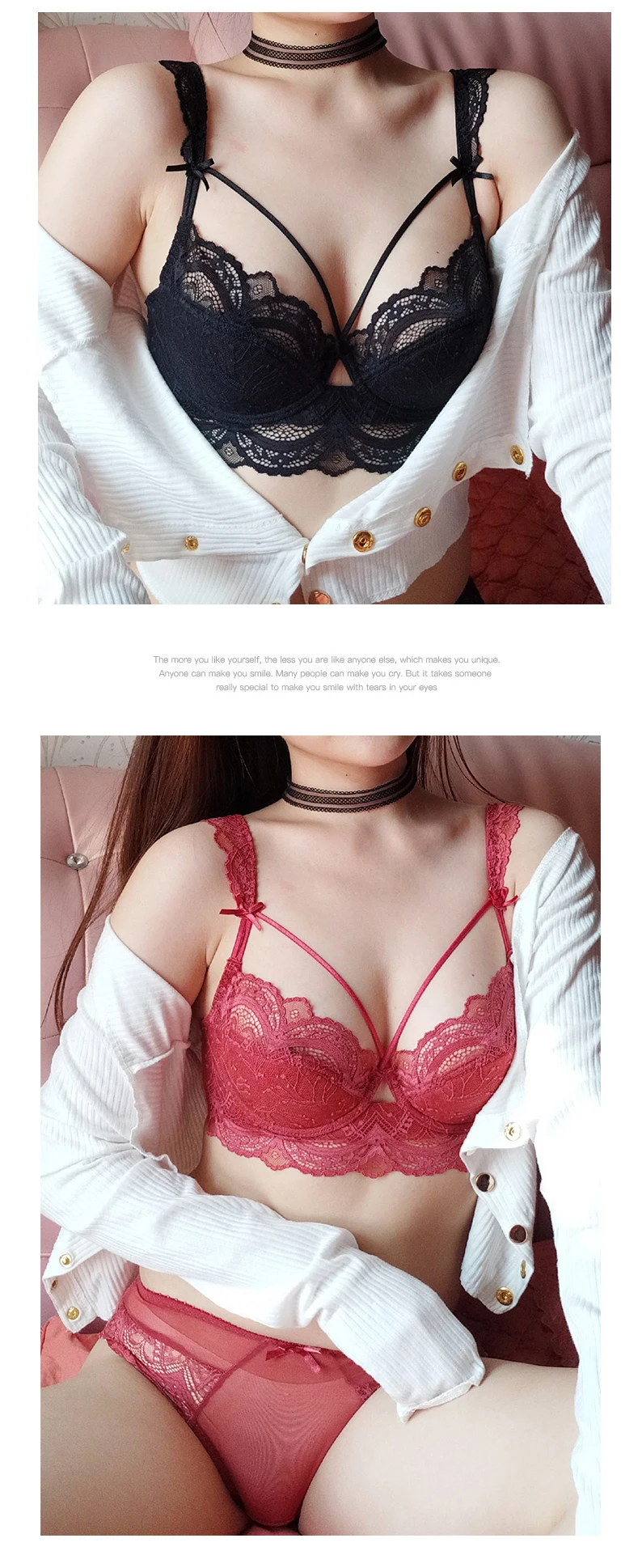 lace bra set Ultra-thin underwear set new T-shirt push-up bra and panties hollow bra plus size sexy bra lace underwear set ABCDE cup 95C 95D lace bra and panty sets