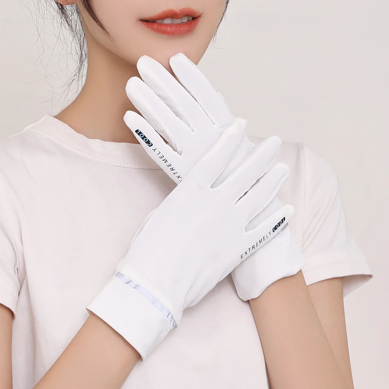 

Womens Spring Summer Letter Print Anti-uv Sunscreen Driving Glove Female Ice Silk Short Glove R1316