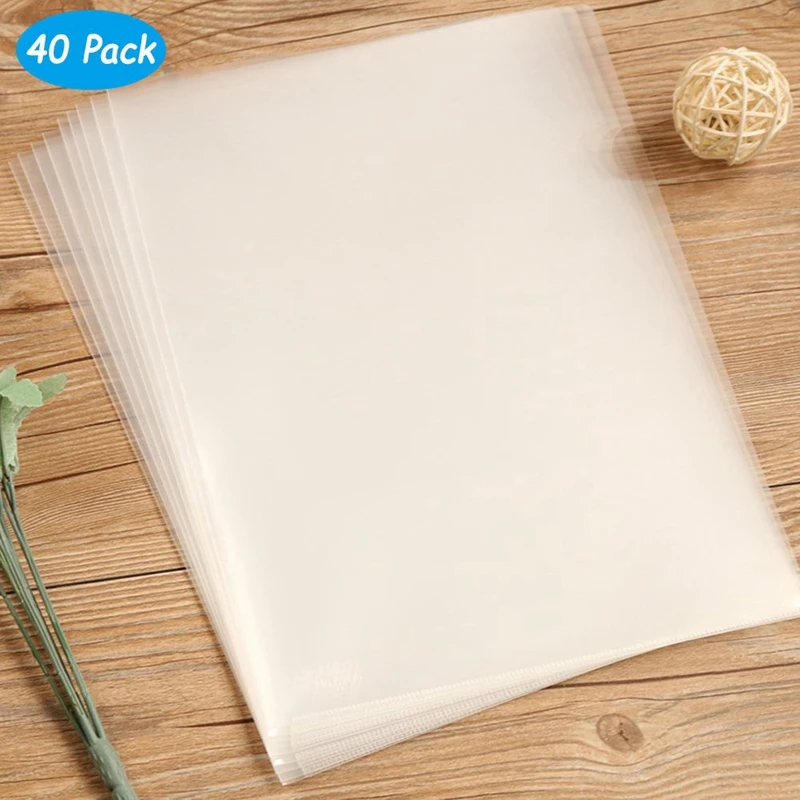 40PCS L-Type Plastic Folder- 18C Transparent Clear Document Folder for A4 Size Paper Sleeves