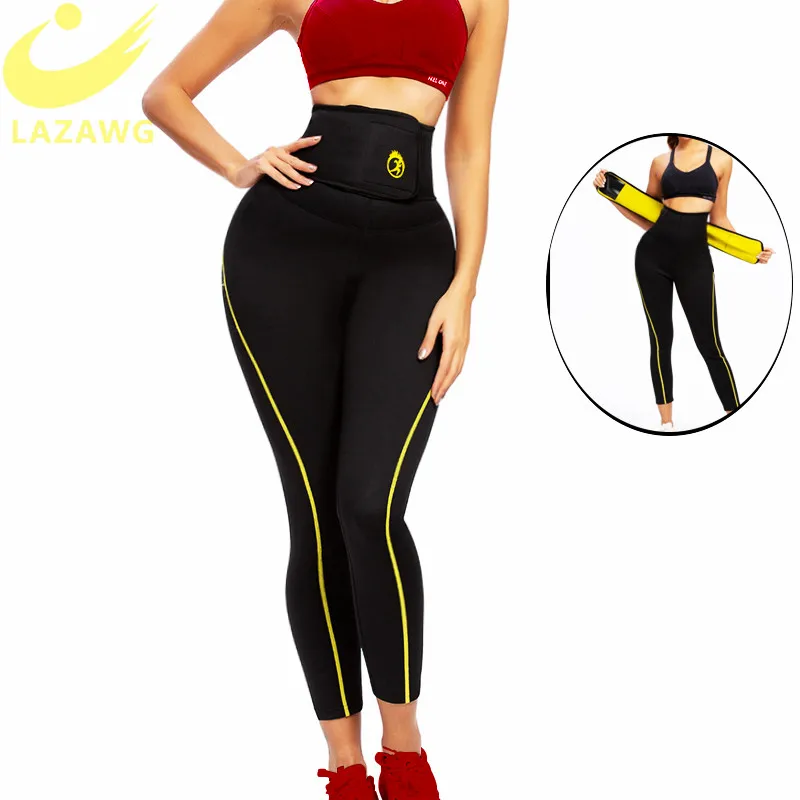 LAZAWG Sauna Pant Capris Hot Neoprene Slimming Shorts with Adjustable High Waist Trainer Belt for Fat Control Sweat Legging LAZAWG Sauna Pant Capris Hot Neoprene Slimming Shorts with Adjustable High Waist Trainer Belt for Fat Control Sweat Legging