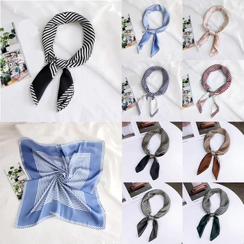

70*70cm Striped Small Square Scarf Hair Tie Band Bandana Satin Silk Women Scarves Neckerchief Hair Scarf Decorative Headscarf