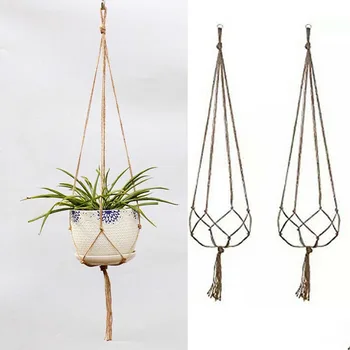 

Horticulture Green Flower Hemp Rope Holder Plant Hanger Basket Jute Weaving Craft Plant Srorage