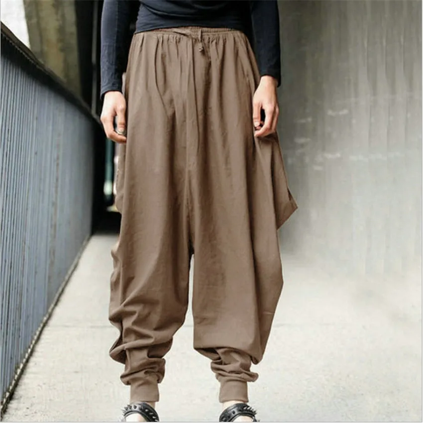 Chinese Style News Cotton Haroun Trousers Loose Casual Traditional Chinese Clothing for Men Hakama Samurai Costume Hip Hop, chinese dress, mens casual pants