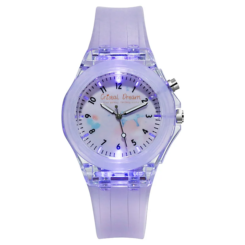 Cristal Dream Pupils Children's Luminous Silicone Strap Watch Cute Cartoon Flash Quartz Kids Watch Boy Girl Birthday Clock Hour afbeelding