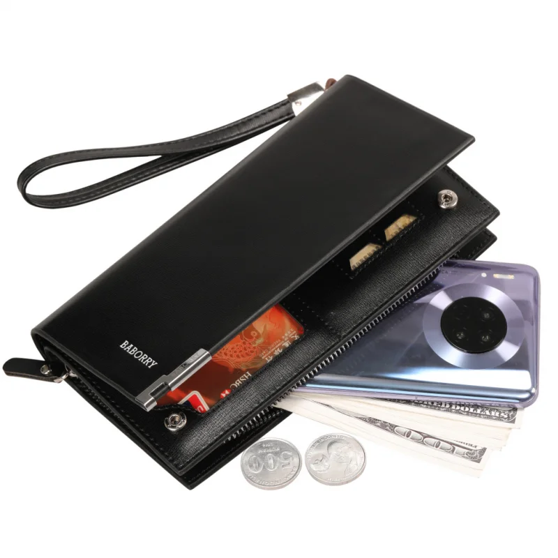 BABORRY Long Purse Bag Wallet Business Men's Thin PU Leather Luxury Brand Design Handy Slim Male | Багаж и сумки