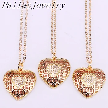 

10Pcs New Design Fashion Gold Filled Heart Shaped Pendant CZ Micro Pave Charm Cubic Zirconia Necklaces