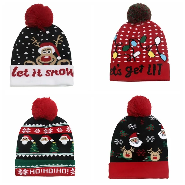 2024 New Cartoon Christmas Hat For Kids/Adults Winter Warm Knitted