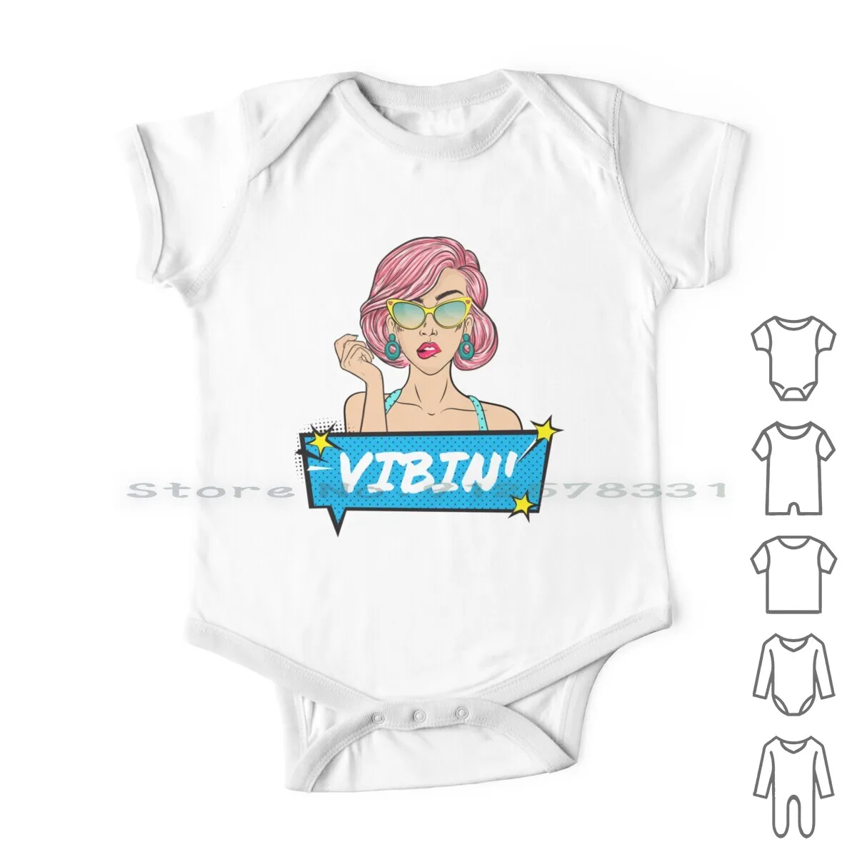 

Vibin'-Cool Chic Pop Art Style-90's Vibes Newborn Baby Clothes Rompers Cotton Jumpsuits Pop Art Vibin Bright Neon Sassy Sexy