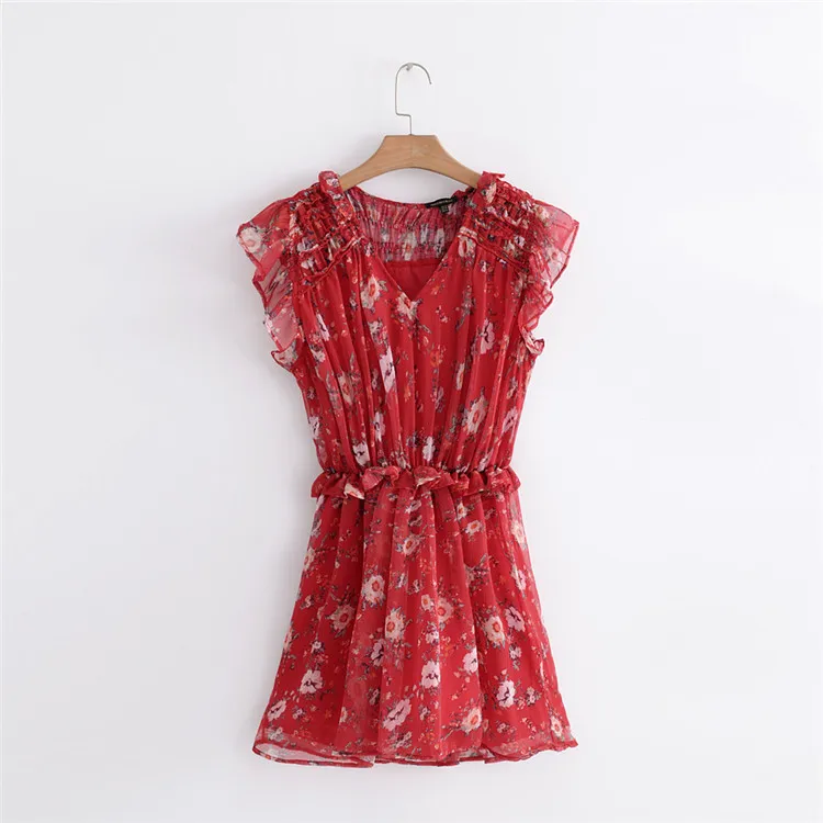 

Z2018 Europe And America Summer New Style WOMEN'S Dress Laminated Decoration Flower Floral Printed Dress 7521/194