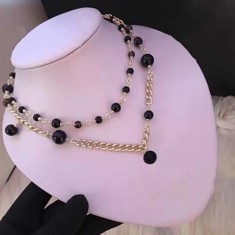 

2019 Luxury Brand Statement Black White Pearl Necklace Fashion Charms Pendants Necklaces For Women High Quality Jewellry