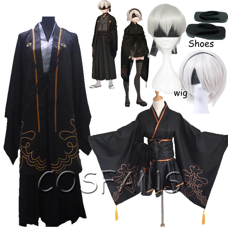Игра НИР автоматов рисунок 2B 9S Fanart Кимоно Костюм Униформа Хэллоуин Косплэй
