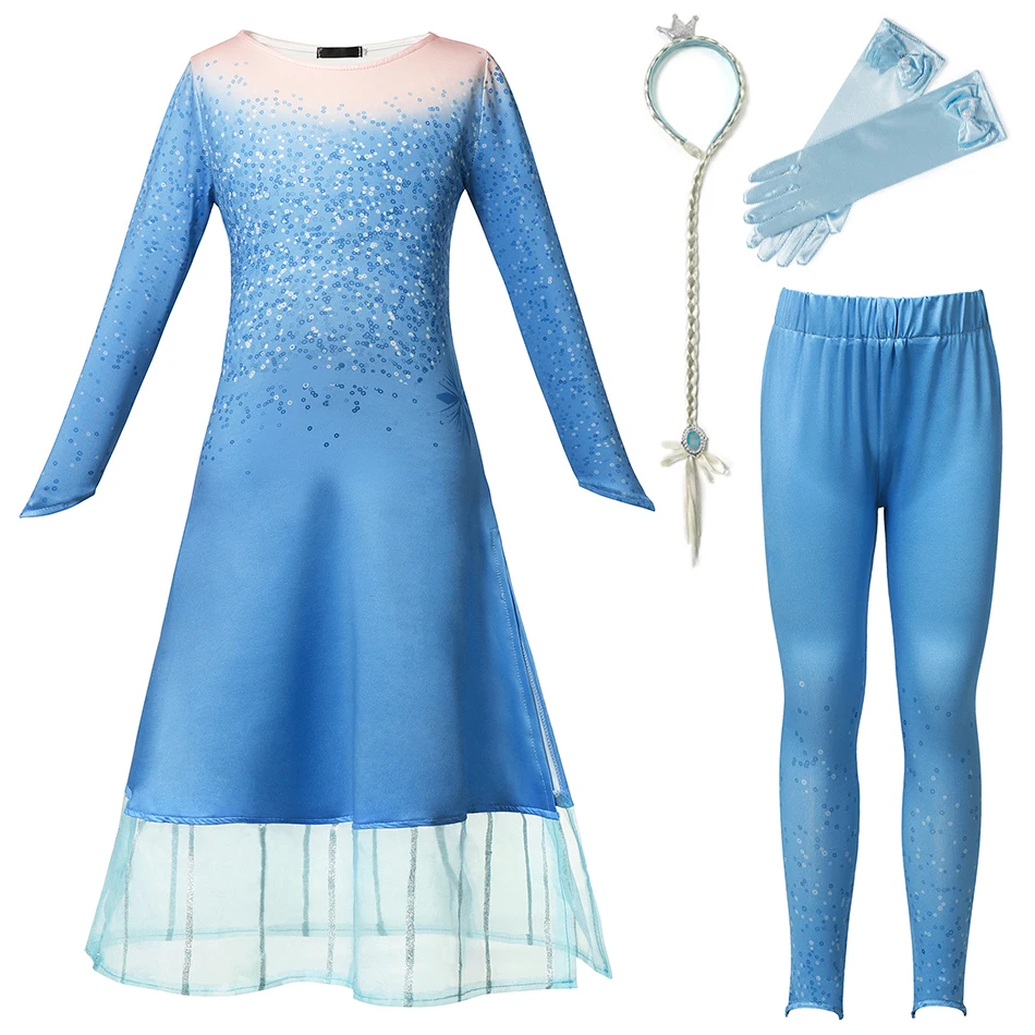 Girl Christmas Princess Dress Anna Elsa 2 Cosplay Party Costume set Dresses Trousers Kids Snow Queen Elsa Dress Fancy Vestidos - Цвет: Elsa Dress Set 02