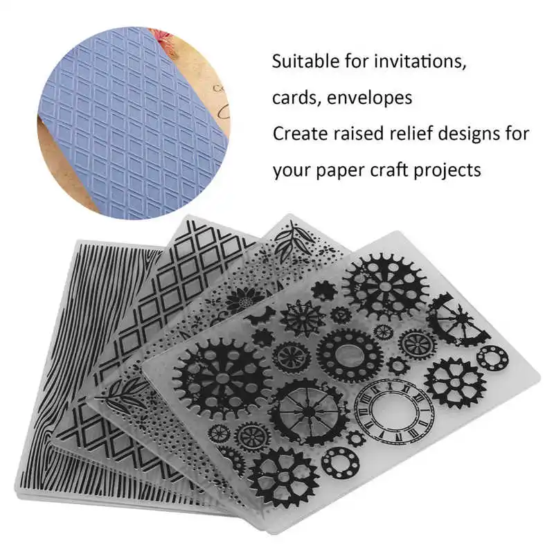 Plastic Embossing Folders,4Pcs DIY Plastic Embossing Folders Card Making Scrapbooking Embossed Template Paper Craft
