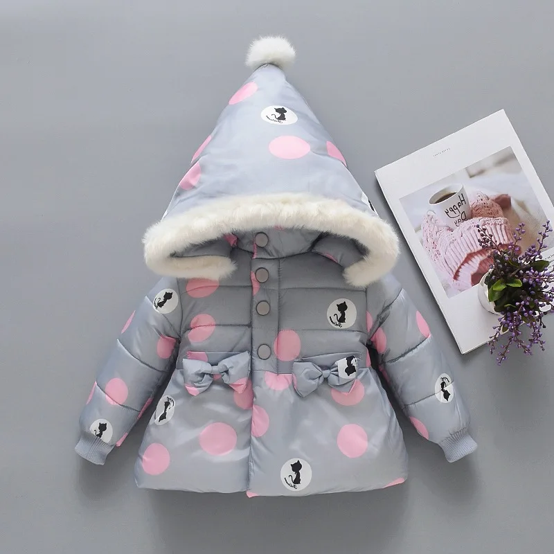 CYSINCOS/зимние пальто для маленьких девочек и мальчиков милая куртка с капюшоном в горошек и с рисунком кота для малышей бархатное пальто для маленьких девочек Рождественская верхняя одежда
