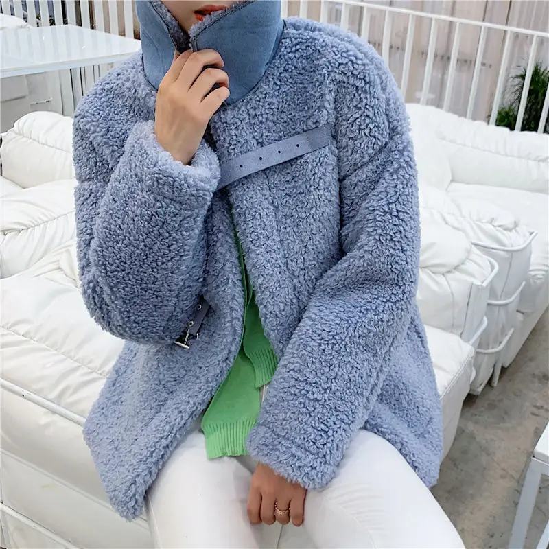 Женское зимнее теплое пальто из искусственного меха, модное пальто из меха ягненка, повседневная куртка-бомбер с рукавом летучая мышь, парка, верхняя одежда
